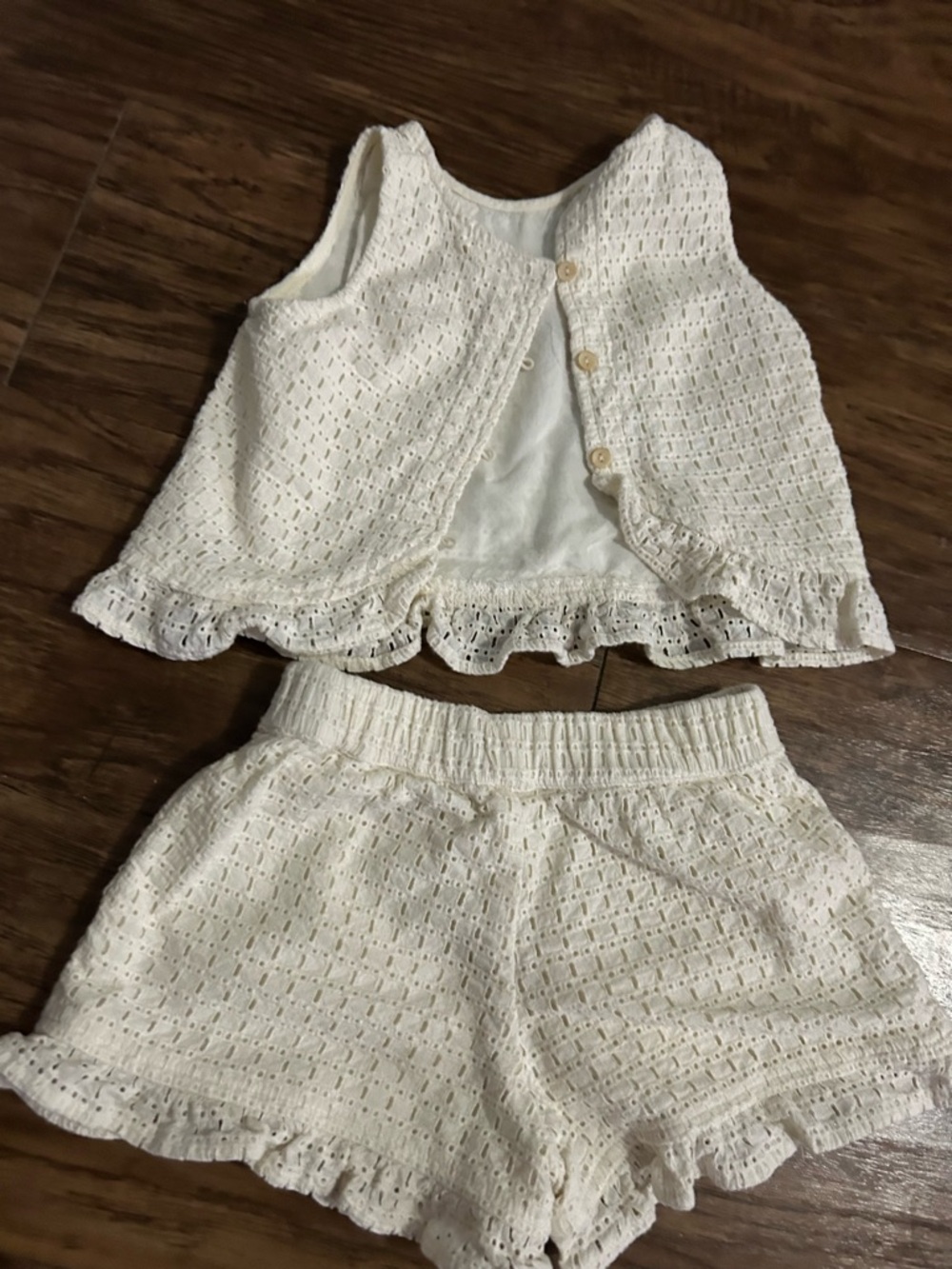 Rylee + Cru Ivory Eyelet Knit Tank & Shorts Set